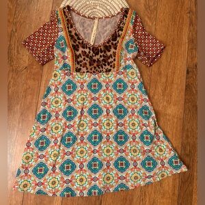 Uncle Frank Multicolor Short Sleeved Patterned Mini Dress